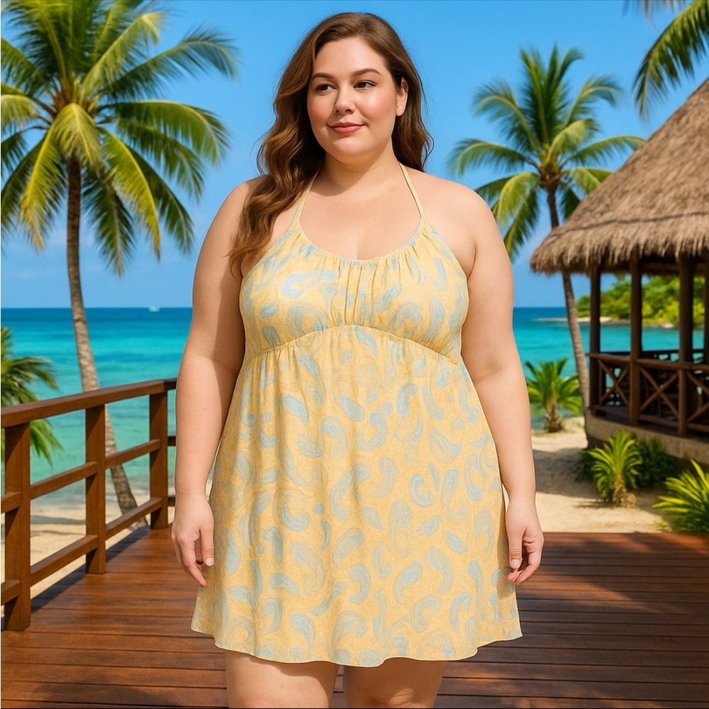 BP. Womens Floral Paisley Ruched Mini Halter Lined Dress Size 3X Y2K revival